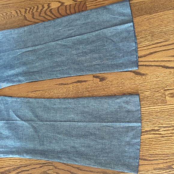 BCBGMAXAZRIA linen blend wide leg navy textured career flowy trousers - Picture 3 of 9